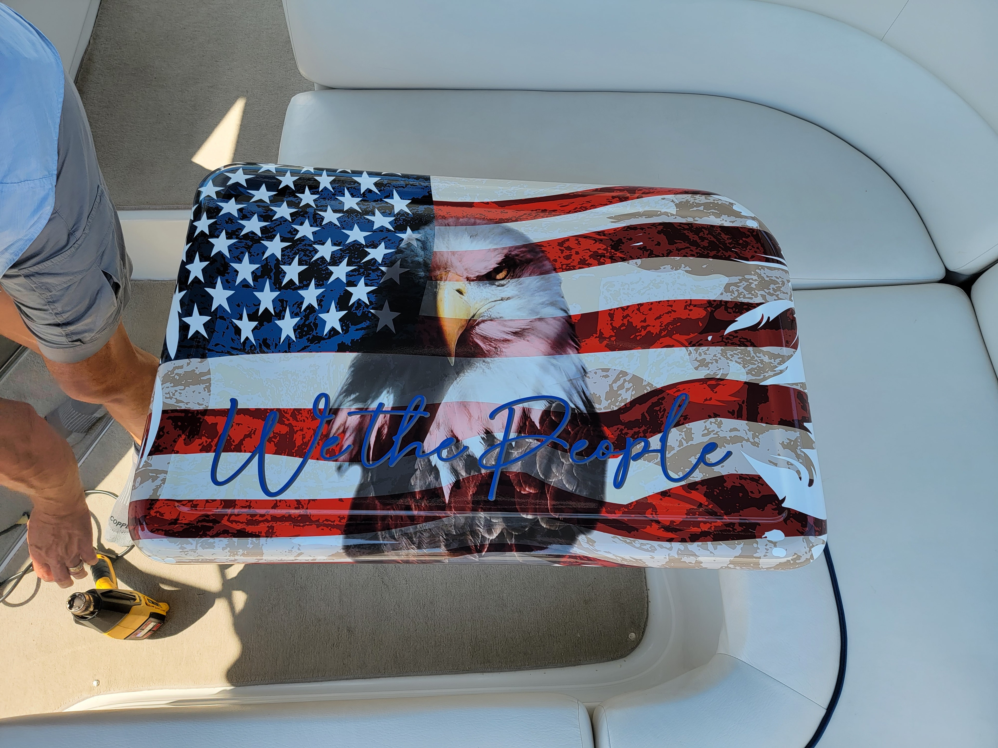 American flag and bald eagle custom boat panel graphic