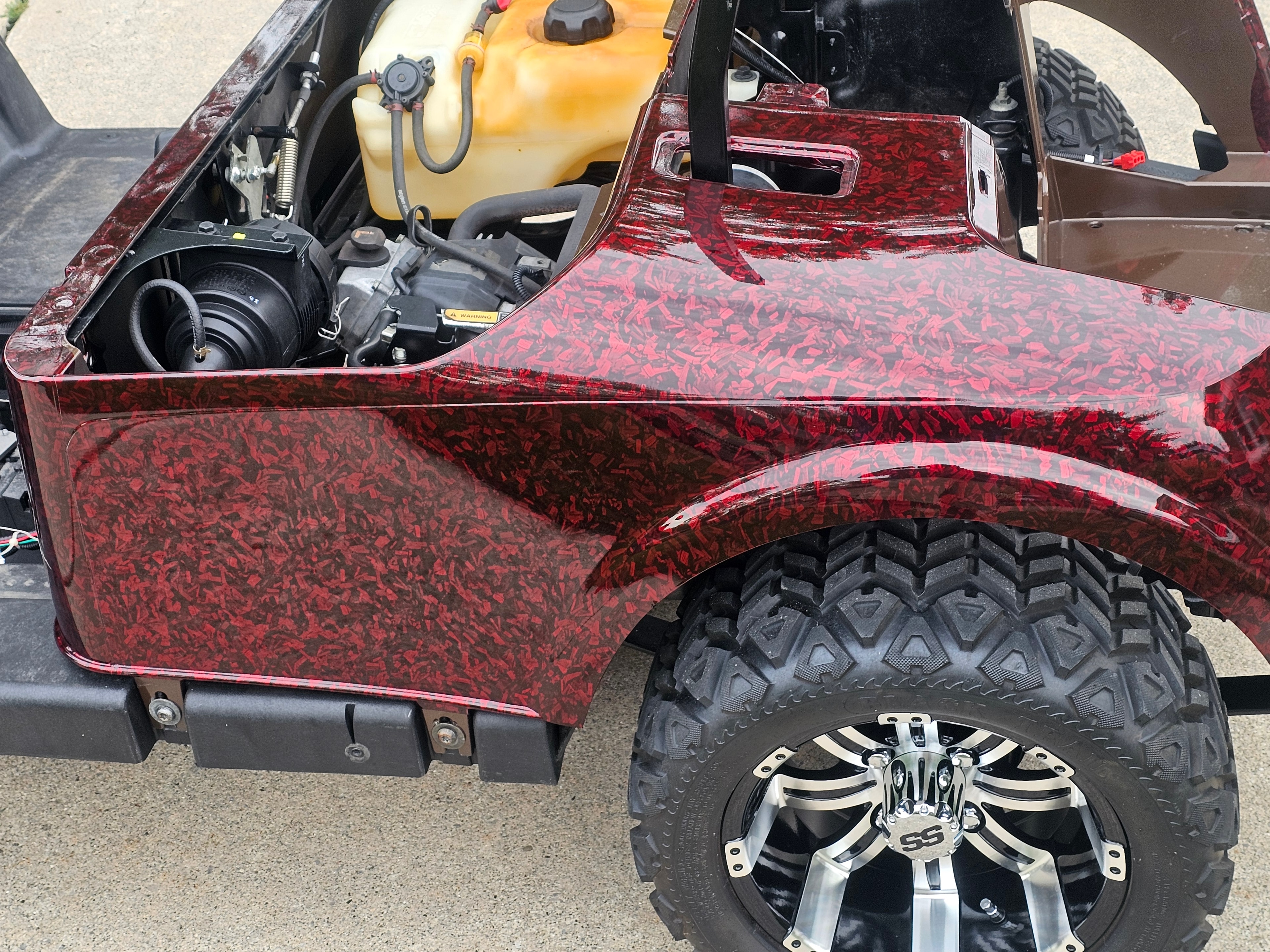 Maroon patterned golf cart wrap detail